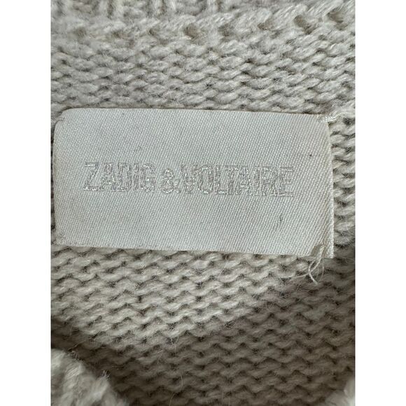 Zadig & Voltaire cream alpaca wool sweater with leather snap placket size small - Picture 3 of 8